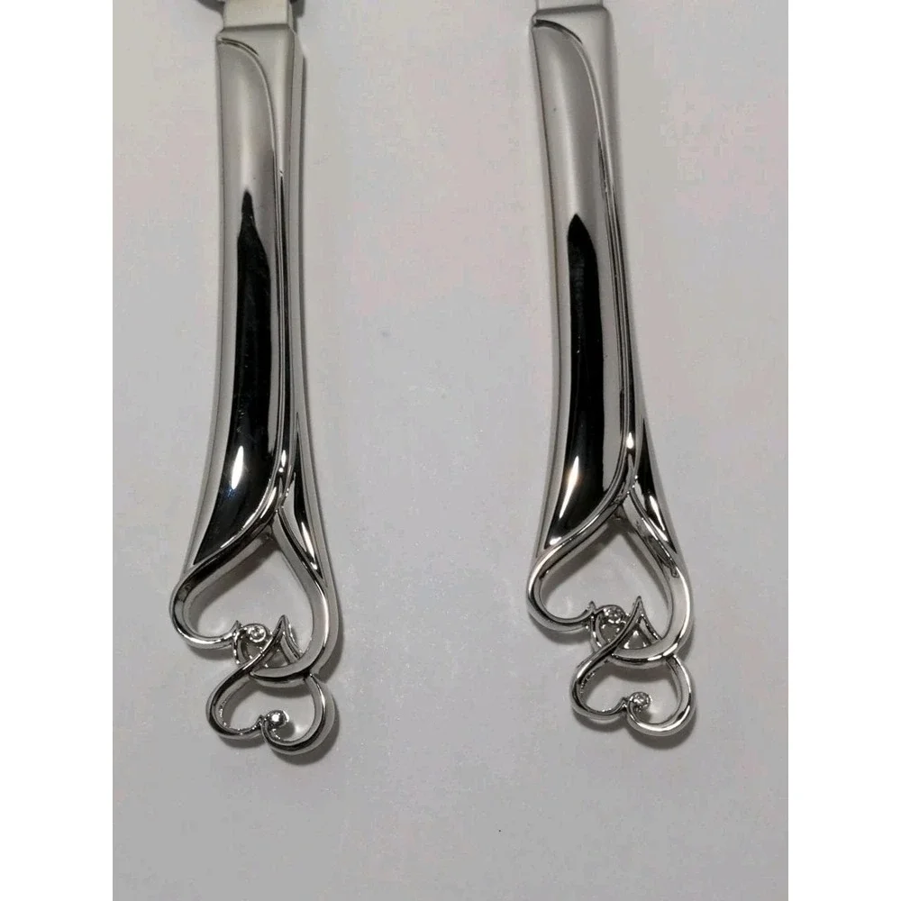 Wedding Promises Cake Knife & Server Set - Double Heart Design - Stainless Steel